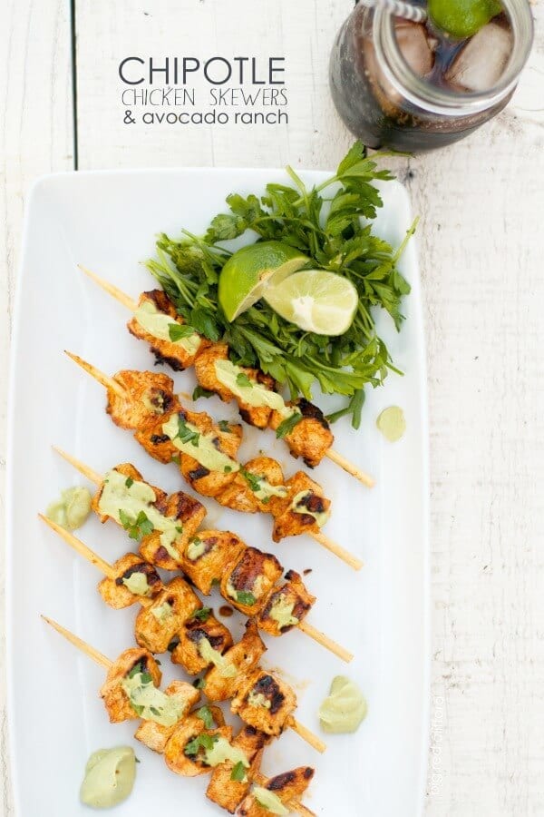 Chipotle Lime Chicken Skewers with Avocado Ranch - Color Me Meg
