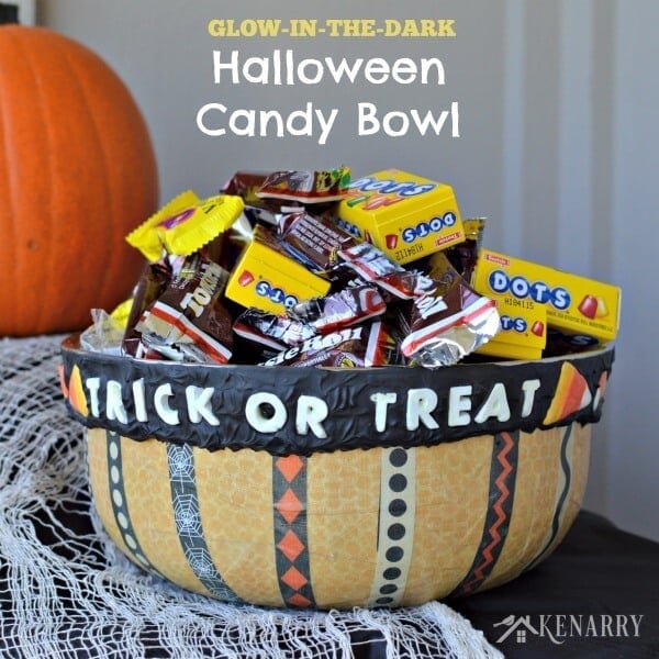 Halloween Candy Bowl: A Glow-in-the-Dark Craft #plaidcrafts #modpodge #decoden #whippedclay