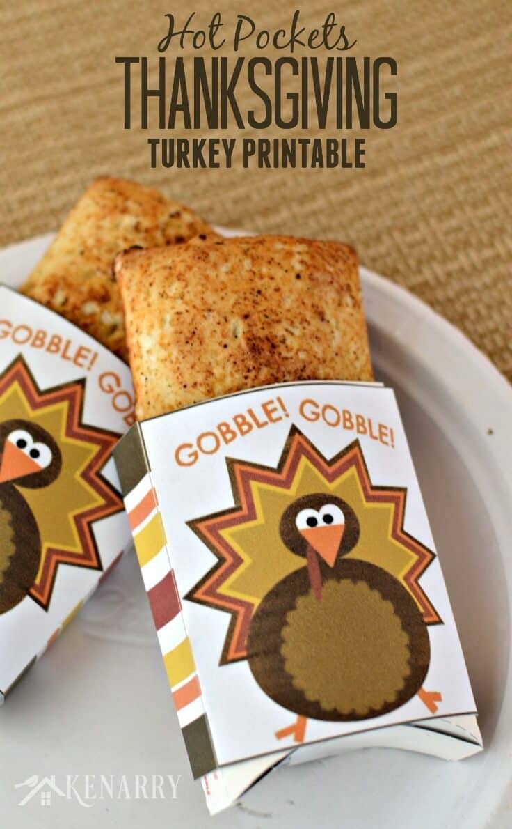 Forget leftover turkey sandwiches or fancy fall recipes! This free printable makes Hot Pockets into festive easy snacks for Thanksgiving.