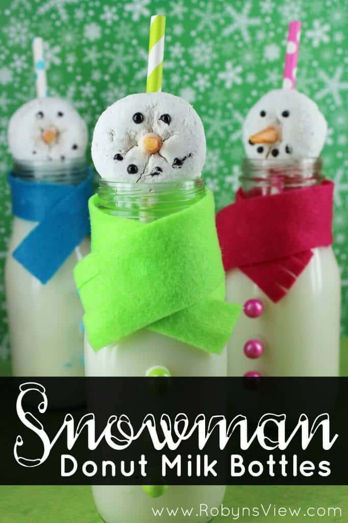 Snowman Donut Milk Bottles - Robyn's View featured on Ideas for the Home by Kenarry®