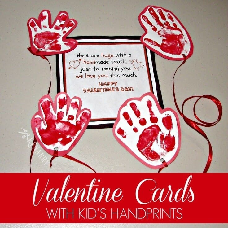 Looking for a great kid's valentine card idea to send to grandparents or other loved ones? Try sending a long-distance hug using your child's handprints and this free printable!