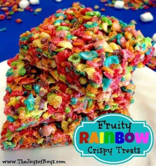 Fruity Rainbow Crispy Treats - The Joys of Boys featured on Ideas for the Home by Kenarry®