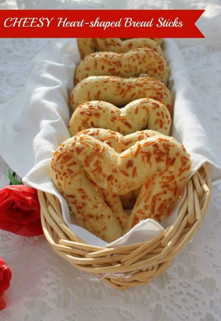 Cheesy Heart-shaped Bread Sticks - Sisters Saving Cents featured on Ideas for the Home by Kenarry®