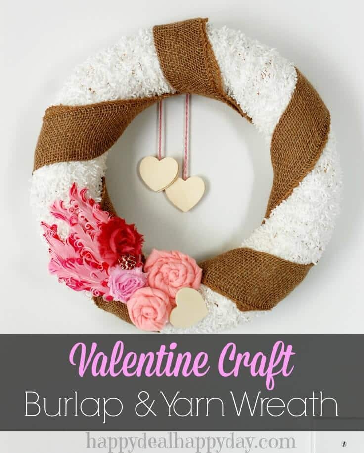 Valentine Crafts, Burlap & Yarn Wreath - Happy Deal, Happy Day featured on Ideas for the Home by Kenarry®
