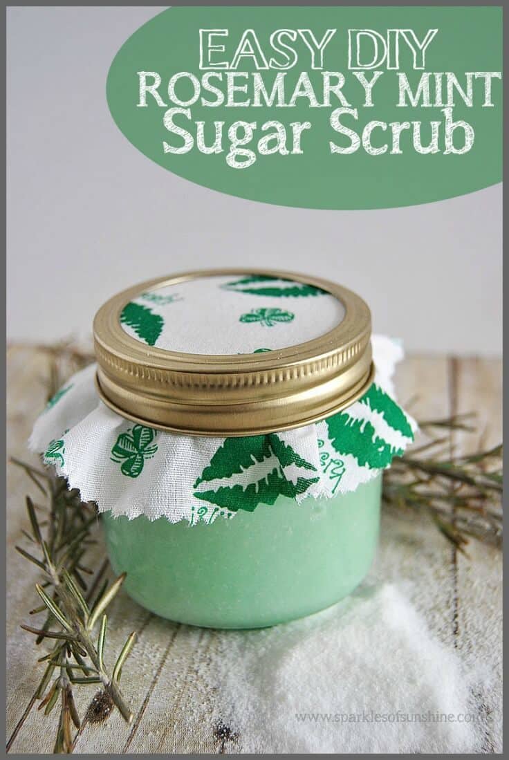 Easy DIY Rosemary Mint Sugar Scrub Recipe - Sparkles of Sunshine featured on Ideas for the Home by Kenarry®