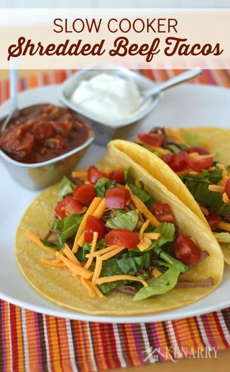 With only 4 ingredients, this shredded beef recipe for easy slow cooker tacos couldn't be easier. Just add your favorite toppings for a delicious weeknight dinner!