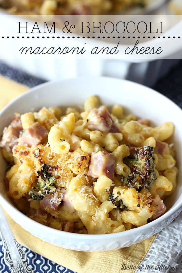 This is classic comfort food: a cheesy, creamy, homemade macaroni and cheese, that's been taken to the next level with a little ham and roasted broccoli.