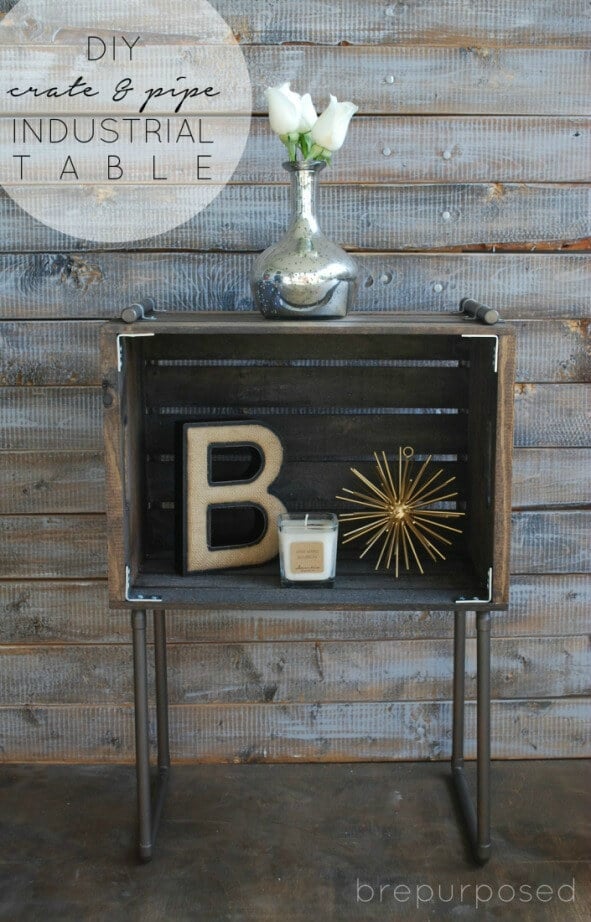 DIY Crate & Pipe Industrial Table - Brepurposed featured on Ideas for the Home by Kenarry®