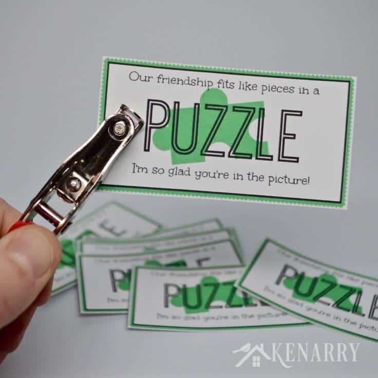 Puzzle Party Favors - Attach these free printable tags to a blank puzzle for both a craft and gift in one. Great for birthday parties or birthday treats at school! - Kenarry.com