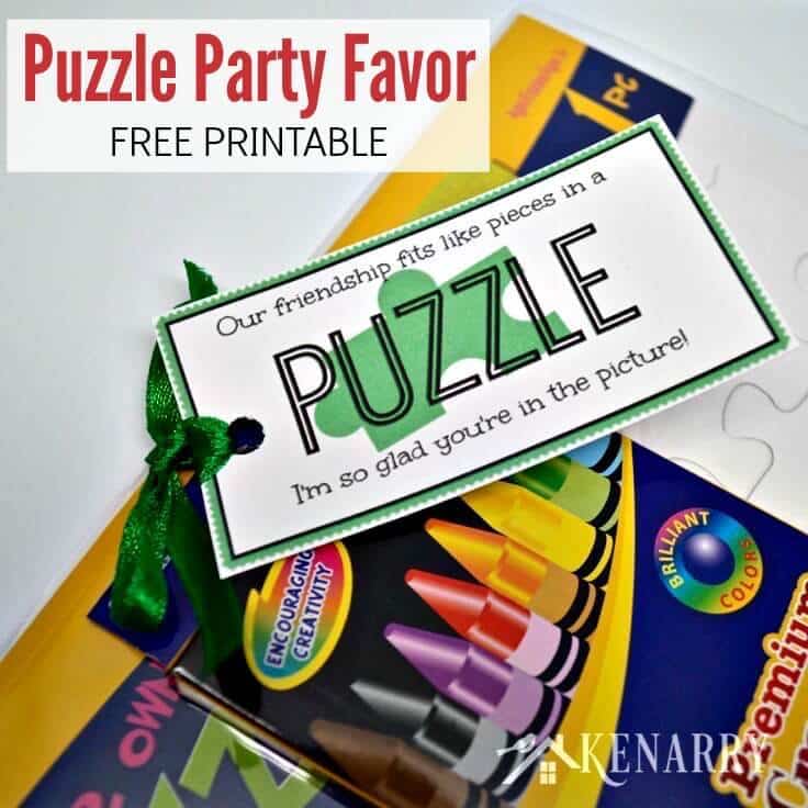 Puzzle Party Favors - Attach these free printable tags to a blank puzzle for both a craft and gift in one. Great for birthday parties or birthday treats at school! - Kenarry.com