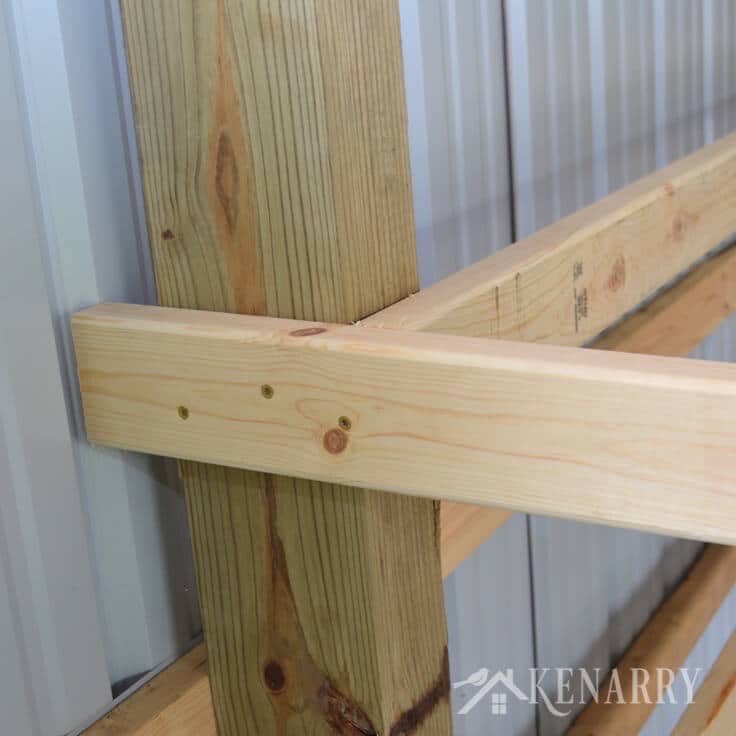 Great idea for DIY corner shelves to create storage in a garage or pole barn!
