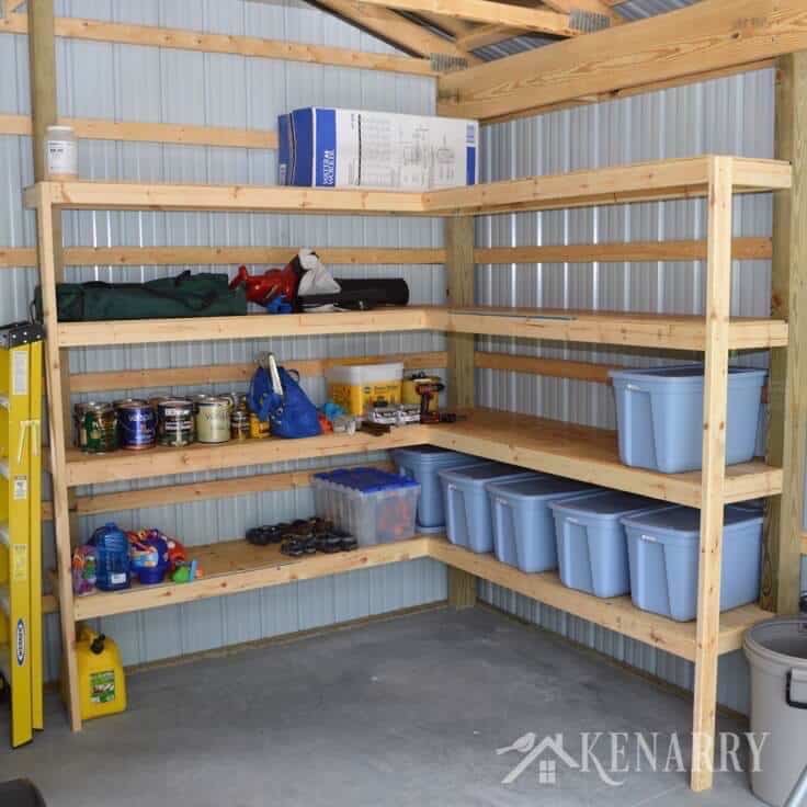 Diy Corner Shelves For Garage Or Pole, Building Shelves In Shed