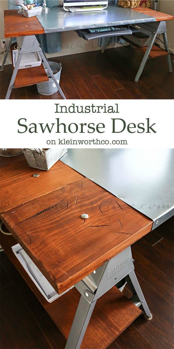 Industrial Sawhorse Desk - Kleinworth & Co. featured on Ideas for the Home by Kenarry®