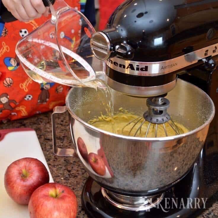 mixing ingredients for caramel apple coffee cake