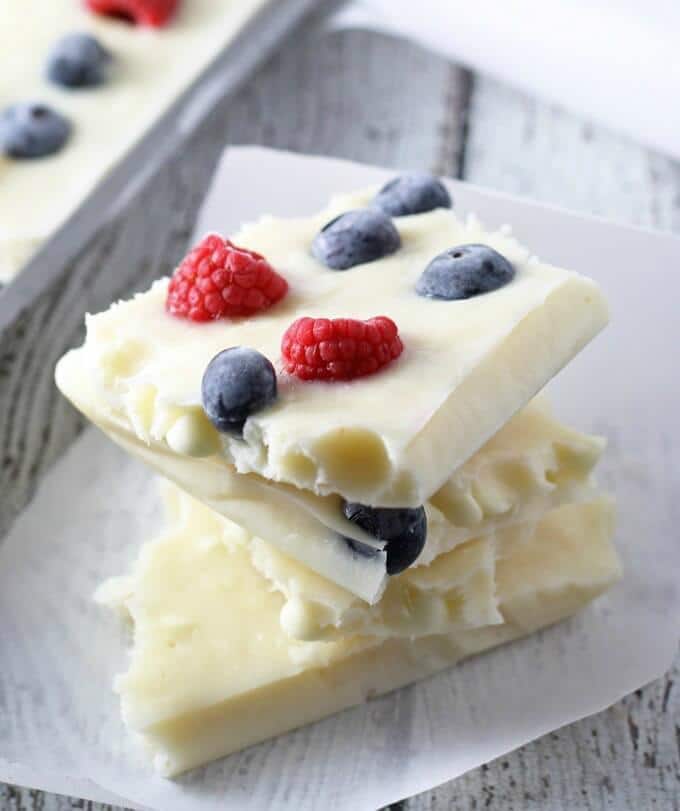 Red, White and Blue Frozen Yogurt Bark – Honey & Birch featured on Ideas for the Home by Kenarry®