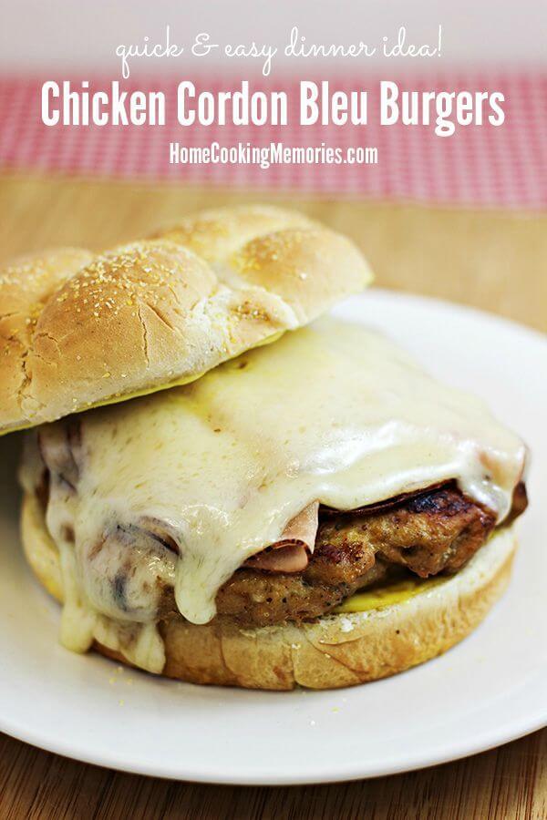 Chicken Cordon Bleu Burgers Recipe - Home Cooking Memories featured on Ideas for the Home by Kenarry®