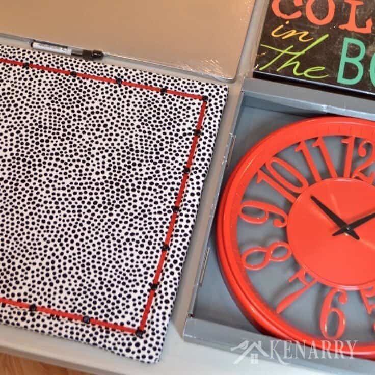 Love the fabric in this DIY Bulletin Board Makeover idea! It adds a fun, feminine touch to a corkboard or message board for a home, office or dorm room.