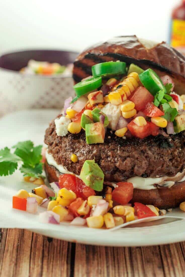Tex Mex Burger With Avocado Corn Relish - A Simple Pantry featured on Ideas for the Home by Kenarry®