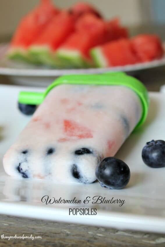 Watermelon and Blueberry Popsicles from The Melrose Family featured in the Summer Spotlight