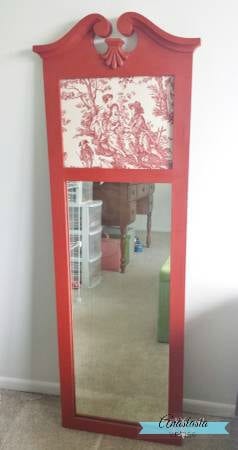  red toile mirror makeover