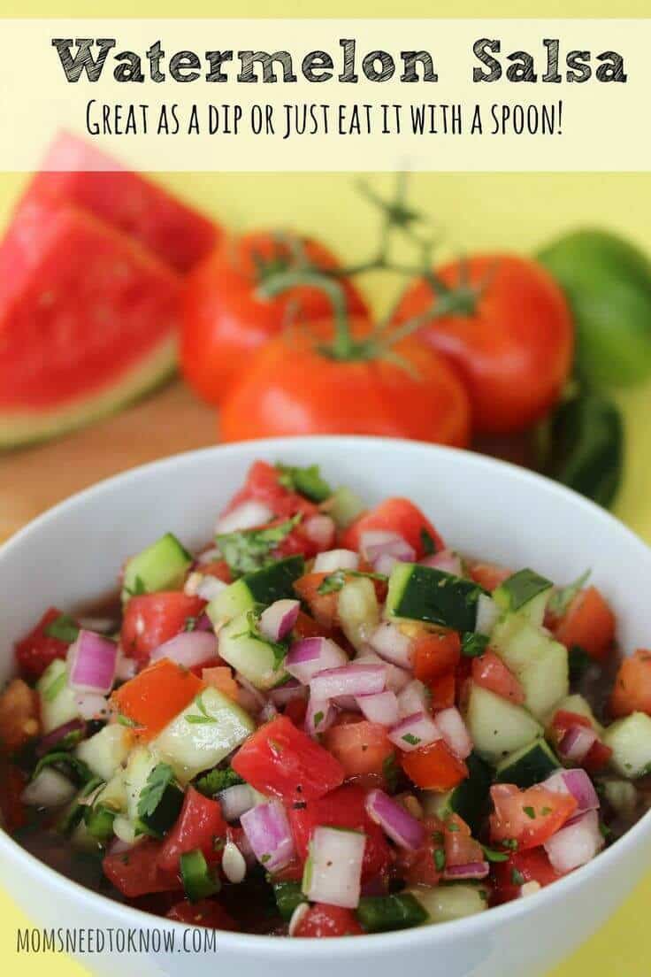 Easy Watermelon Salsa Recipe – Moms Need to Know featured on Kenarry.com