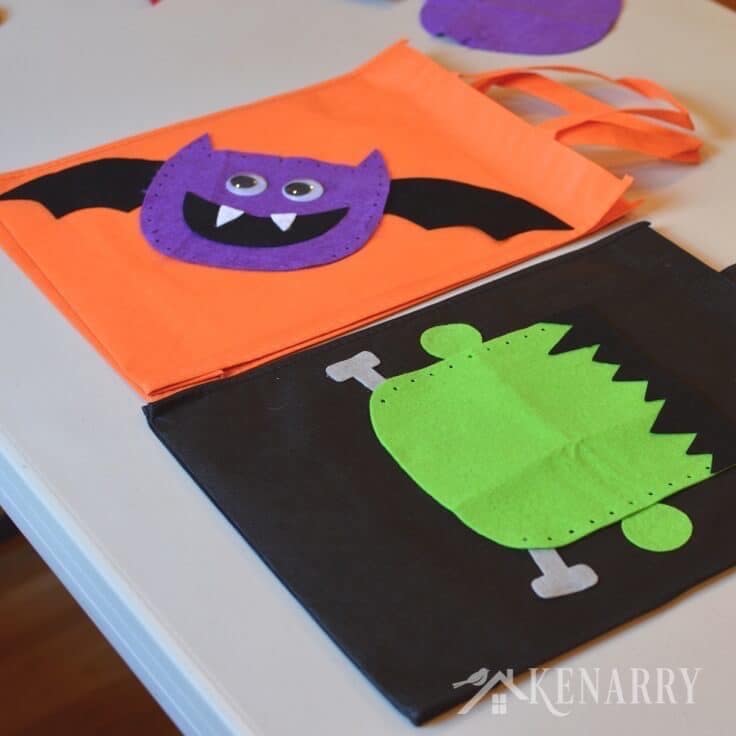 These Halloween Trick or Treat Bags made with felt are such a cute idea! Plus they're sturdy enough to hold lots of Halloween candy as the kids go door-to-door.