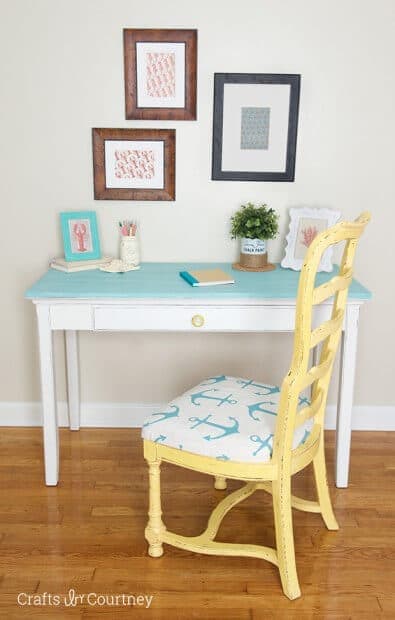 Coastal Desk Makeover from Crafts By Courtney featured in the Summer Spotlight