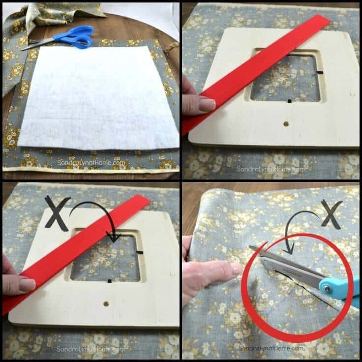 DIY Fabric Photo Frame - finding center and cutting -Sondra Lyn at Home.com