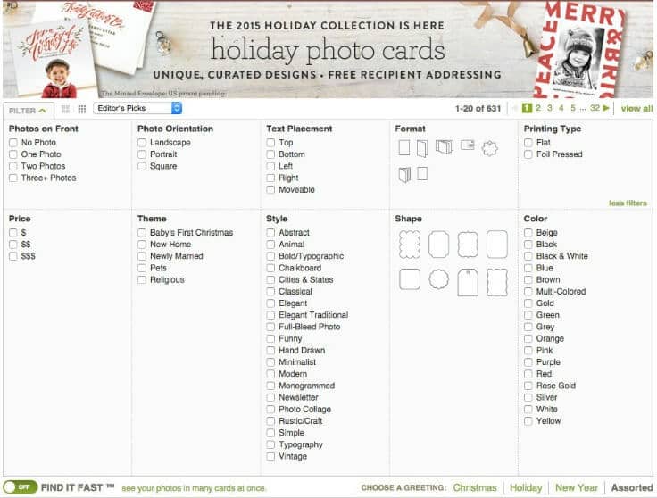 Filters options to shop for holiday cards on Minted.com - Holiday Card Checklist and Tips on Kenarry.com