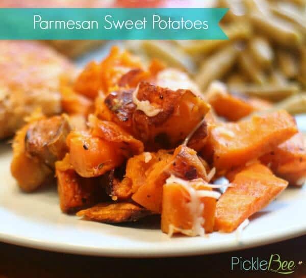 Parmesan Sweet Potatoes - Pickle Bee featured on Kenarry.com