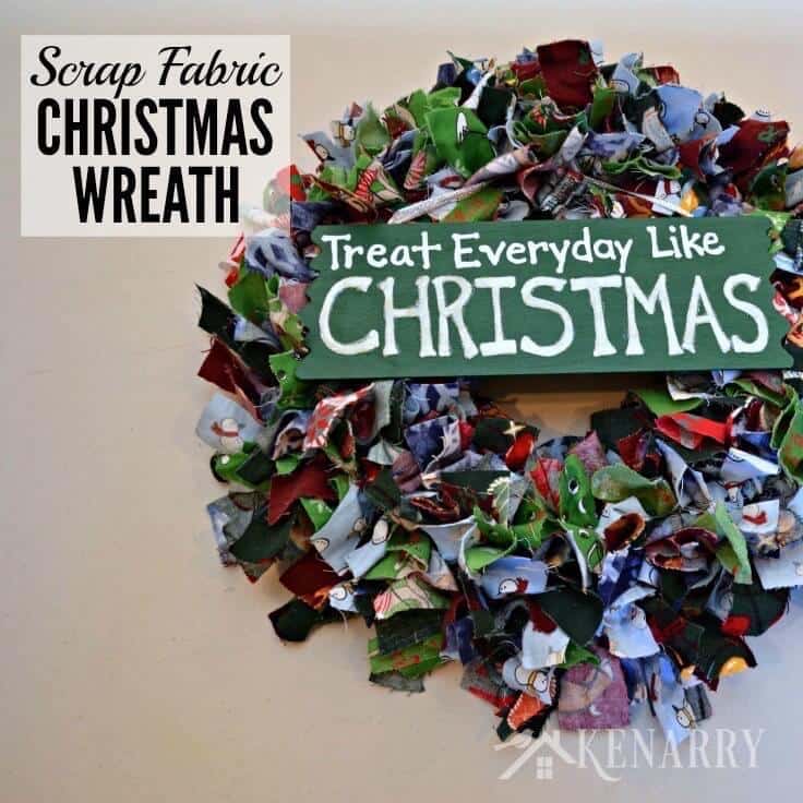 Upcycle old pajama pants or use scraps of colorful fabric to create a fun, festive and easy Scrap Fabric Christmas wreath plus more handmade gift ideas for the holidays.