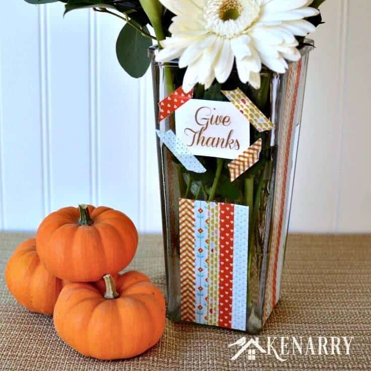 How to make a washi tape vase for Thanksgiving plus learn where you can get tons of other washi tape ideas.