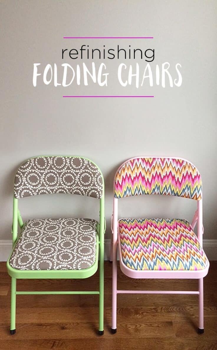 folding chairs refinished with fun fabric and colorful spray paint
