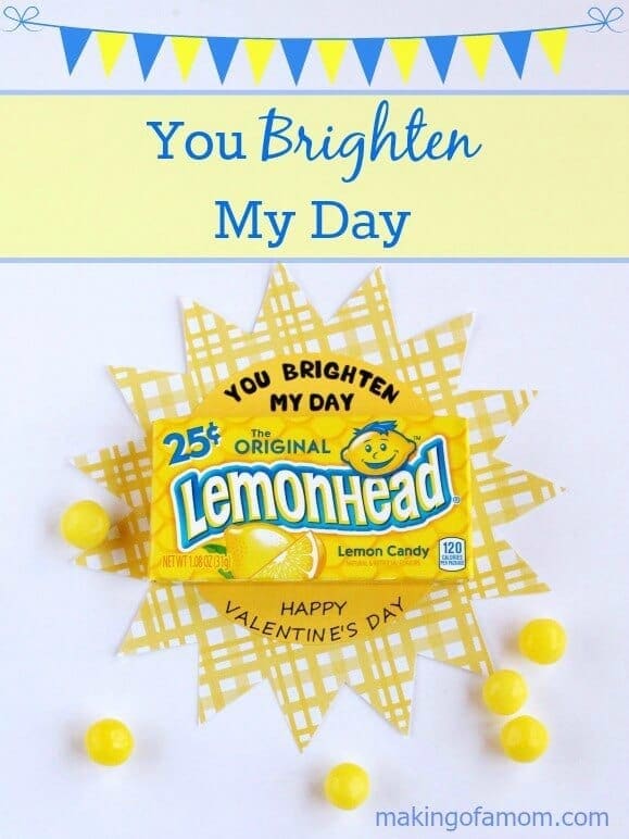 You Brighten My Day Valentine Card - Making of a Mom featured on Kenarry.com
