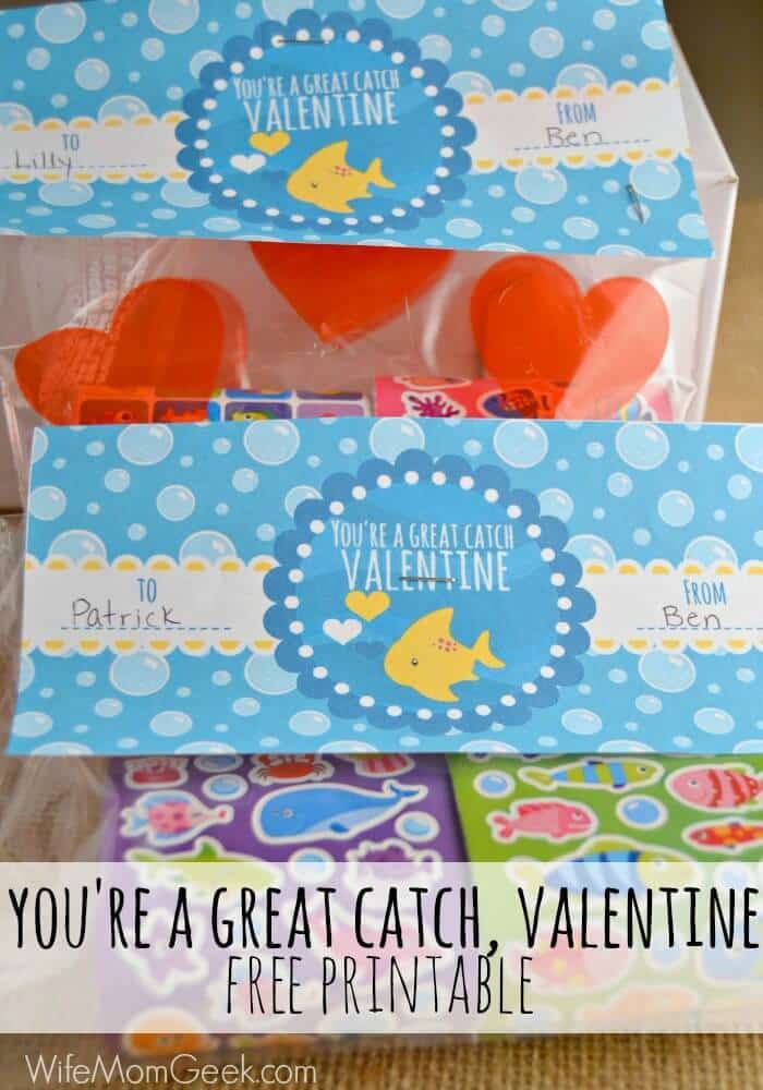 You're a Great Catch - Free Printable for Valentine's Day - Glue Sticks and Gumdrops (formerly Wife, Mom, Geek) - Kids Valentine Cards featured on Kenarry.com