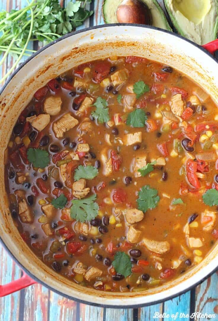 This chicken taco soup is lighter on calories but still full of flavor! Packed with chicken, veggies, and beans, it's a great recipe to keep you on track.