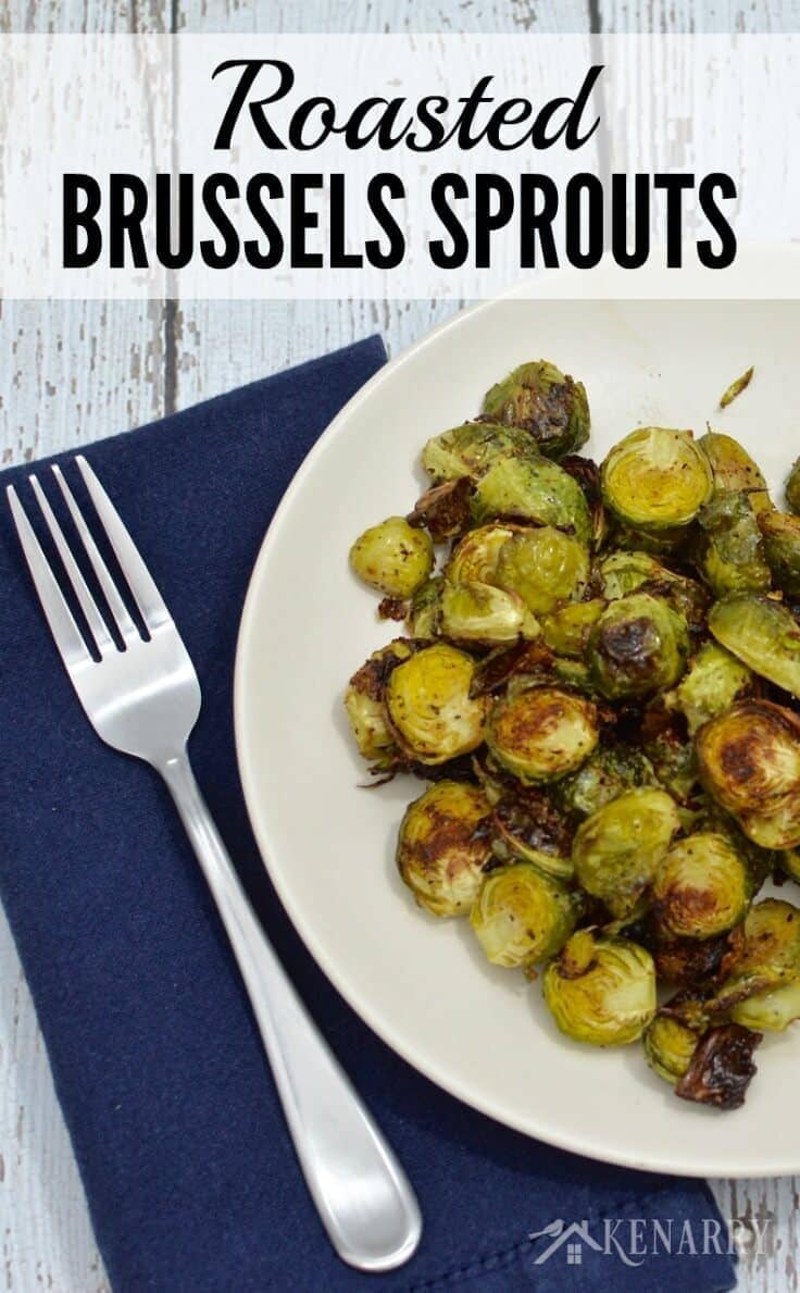 Roasted Brussels Sprouts recipe on a white plate