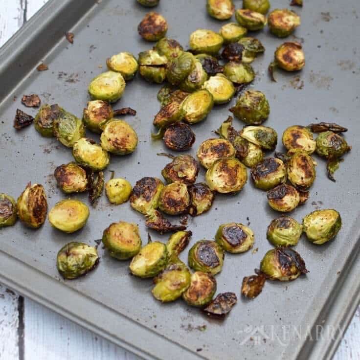 Roasted Brussels Sprouts recipe on a baking sheet