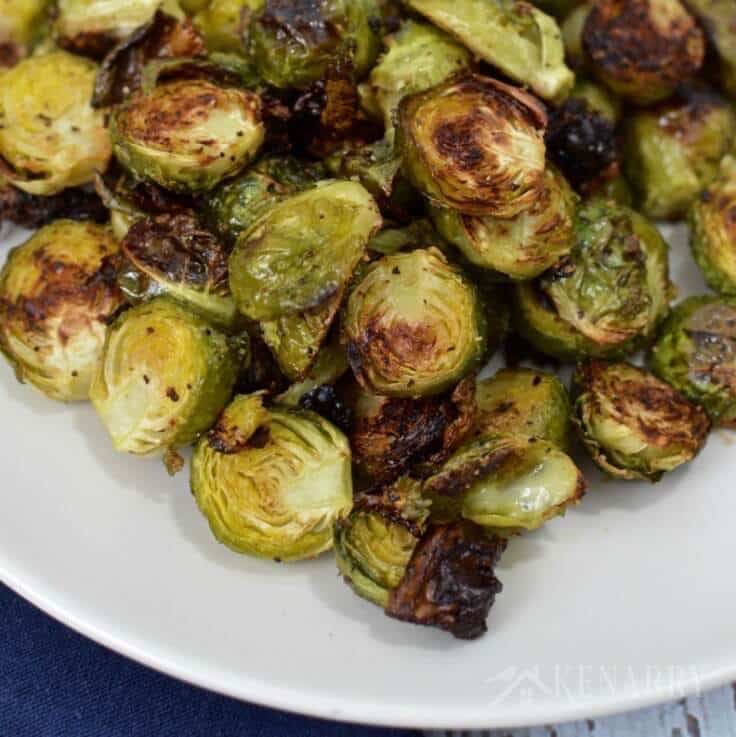 Roasted Brussels Sprouts recipe on a white plate