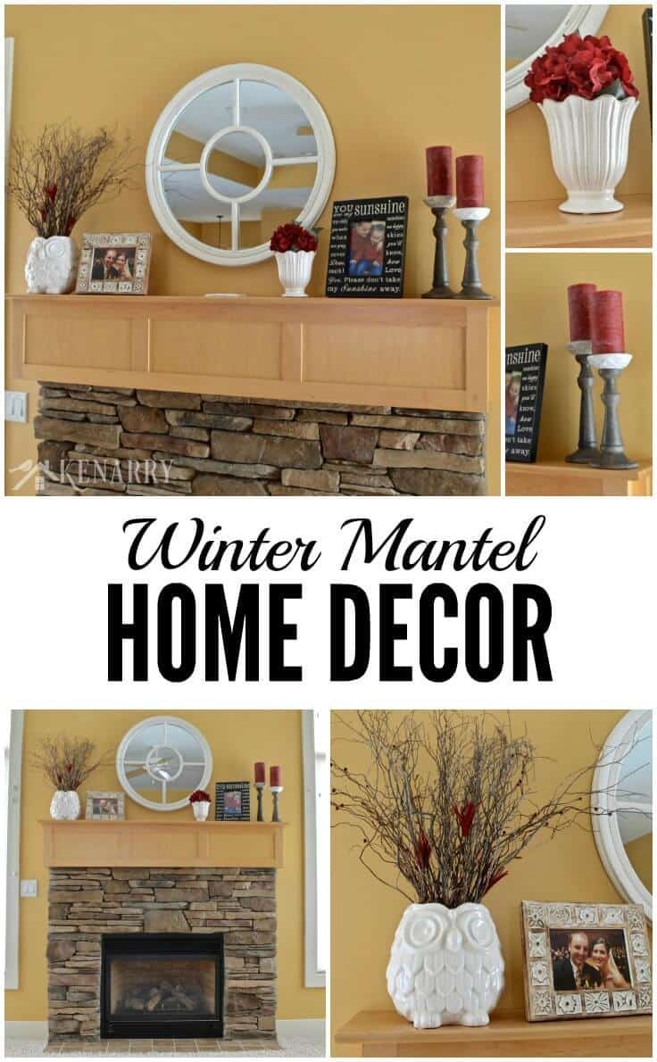 Love these winter mantel decor ideas to update a fireplace for winter with white and red home accents!