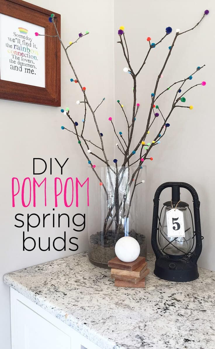 DIY pom pom spring buds with found twigs