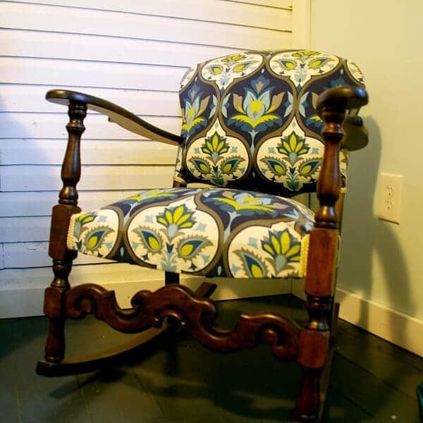 Rocking chair gets a glam makeover with new fabric!
