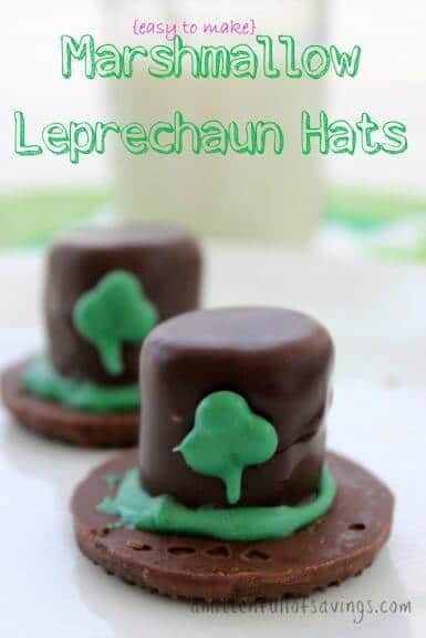 Marshmallow Leprechaun Hats - A Mitten Full of Savings - St. Patrick's Day Treats featured on Kenarry.com