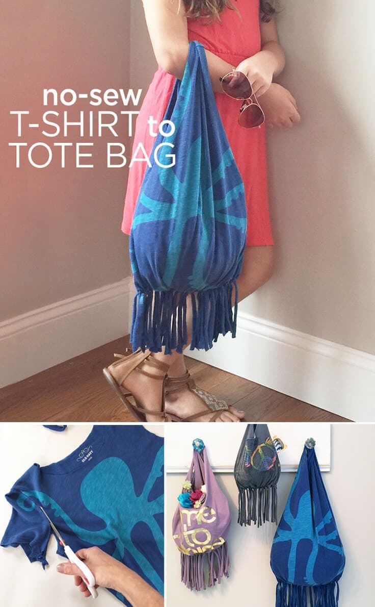 upcycle your favorite T-shirt into a fun tote that’s perfect for the beach - no sewing required
