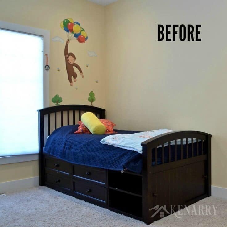 This room was transformed from a Curious George theme to an outer space boys bedroom fit for two. Check out all the home decor and other details in this bedroom that's out of this world!