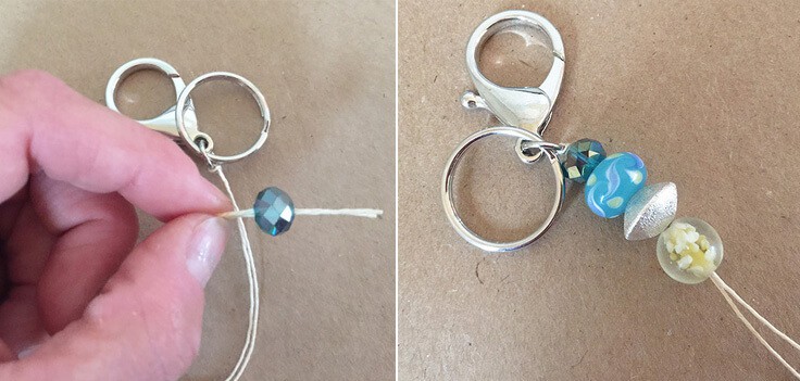 Threading beads on a DIY key chain