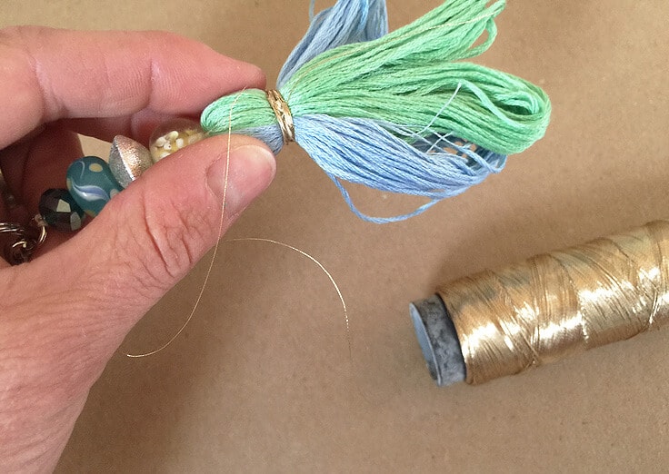 DIY tassel keychain with metallic floss