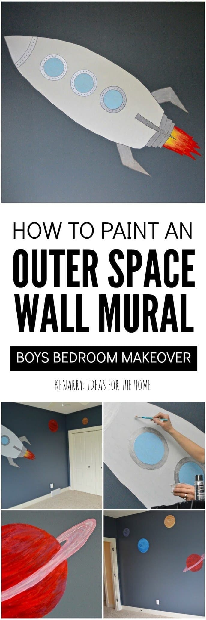 Love this idea for creating an outer space bedroom for boys! This tutorial makes it look easy to paint an outer space mural to decorate walls in your home.