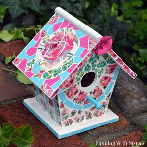 Make a mosaic birdhouse using scrapbook paper!