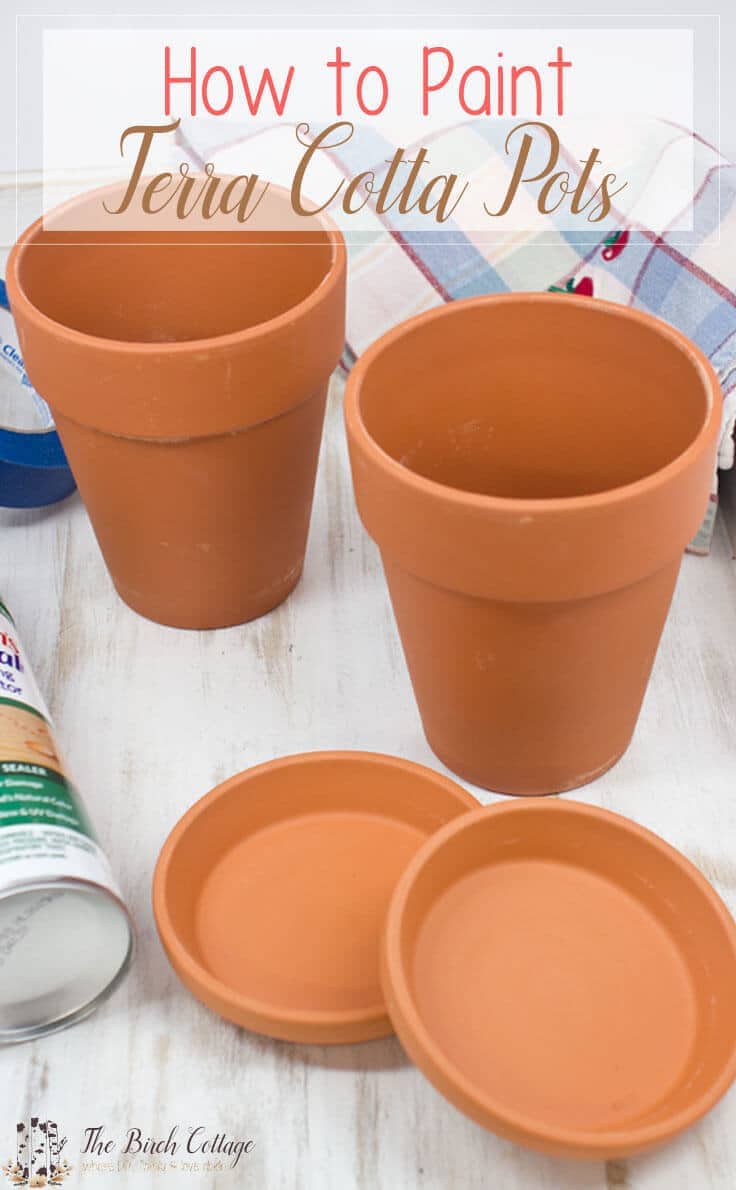 The Birch Cottage shares how to paint terra cotta pots. Turn ordinary clay pots into shabby classy pots!